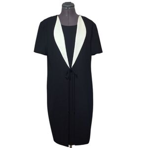 SZ8 Vintage Liz Claiborne Black Dress with White Lapel